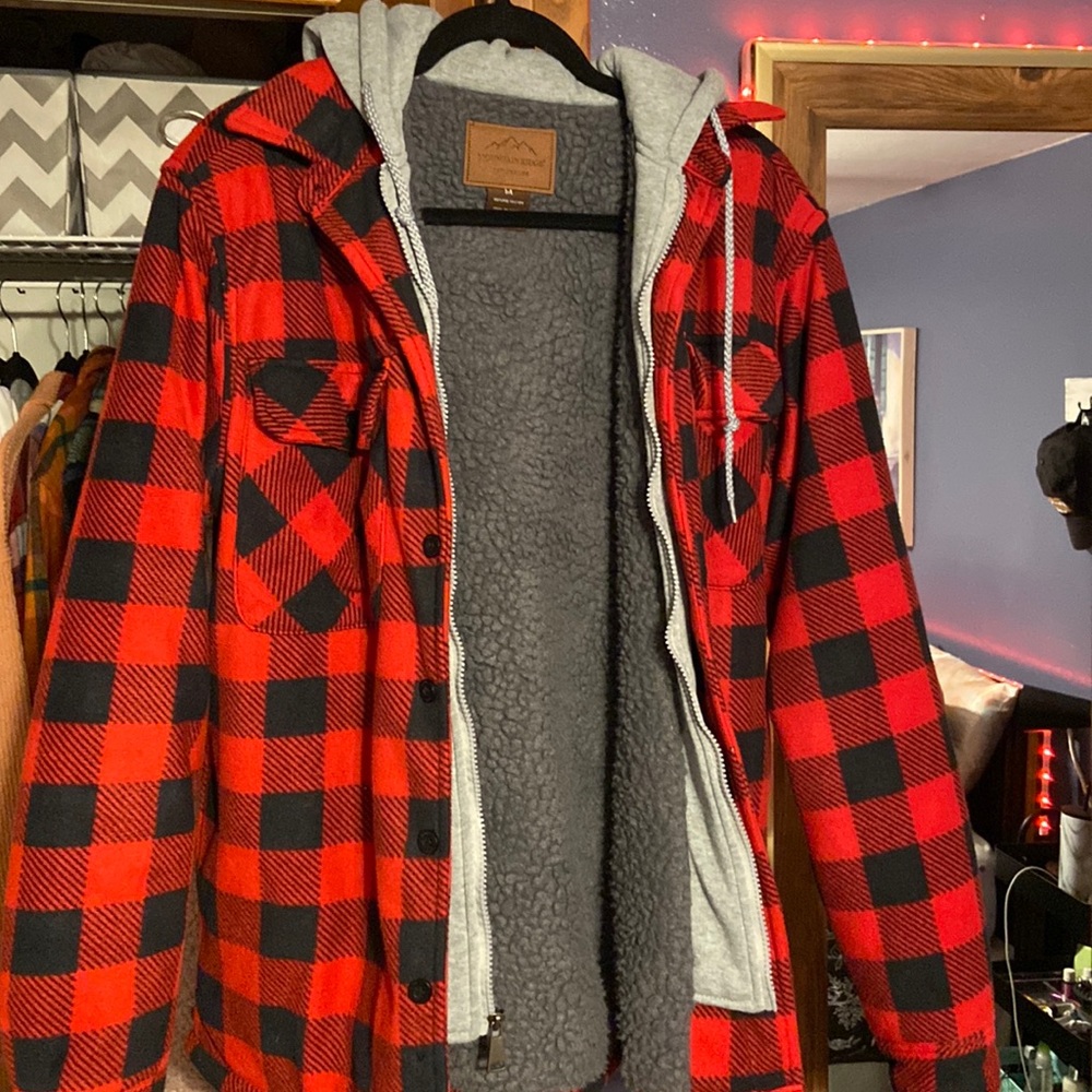 Fuzzy hooded flannel